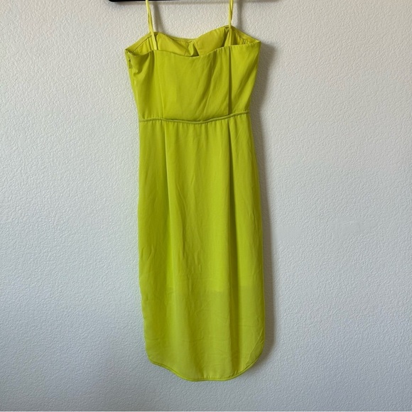 BCBGMaxAzria Neon Green, Yellow Strapless Asymmetrical Wrap Formal Midi Dress - Picture 3 of 11